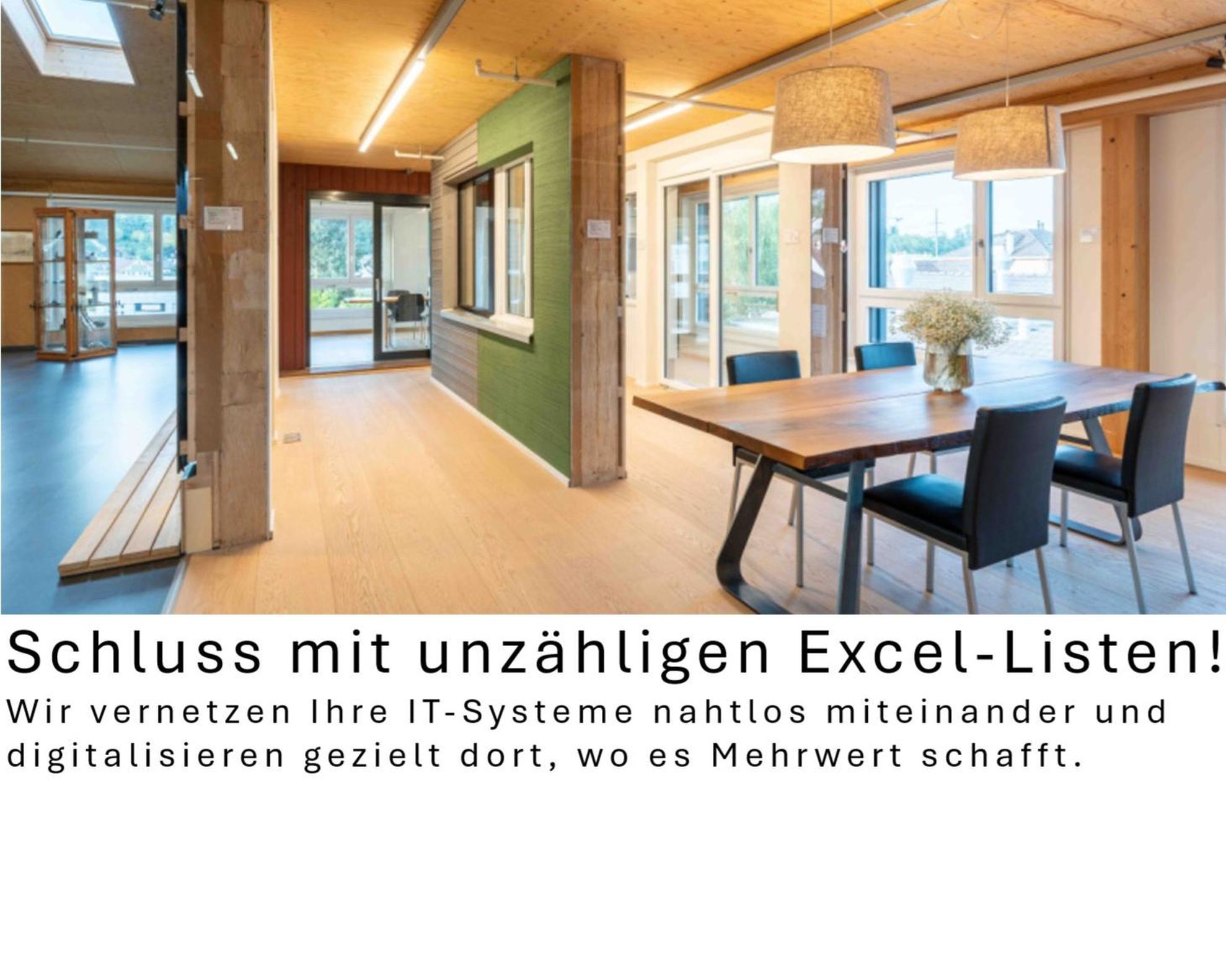 Schluss mit unzähligen Excel-Listen! Manuelle Tabellenpflege ist zeitaufwendig, fehleranfällig und oft schwer skalierbar. Wir bieten Ihnen die Möglichkeit, Ihre IT-Systeme nahtlos miteinander zu vernetzen, um Datenflüsse effizienter zu gestalten. Mit intelligenten Schnittstellen schaffen wir eine einheitliche Datenbasis, die Ihre Arbeitsprozesse erheblich vereinfacht.  

Unsere Lösungen ersetzen isolierte Excel-Listen durch automatisierte Workflows, die Zeit sparen und Fehler minimieren. Dabei setzen wir auf Digitalisierung genau dort, wo sie den grössten Nutzen bringt – sei es in der Buchhaltung, der Lagerverwaltung oder bei der Kundenkommunikation.  

Durch die Vernetzung Ihrer Systeme wird die Zusammenarbeit zwischen Abteilungen optimiert, und wichtige Informationen sind stets aktuell und leicht zugänglich. Zusätzlich profitieren Sie von einer höheren Transparenz, die fundierte Entscheidungen erleichtert.  

Unser Ziel ist es, Ihren Arbeitsalltag zu erleichtern und Ihre Effizienz nachhaltig zu steigern. Verlassen Sie sich auf zukunftsfähige Technologien, die Ihr Unternehmen auf das nächste Level bringen.